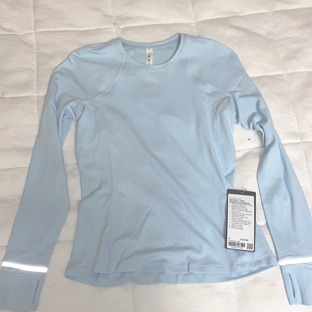 Lululemon Rulu run NWT size 8 long sleeve sky blue ribbed shirt